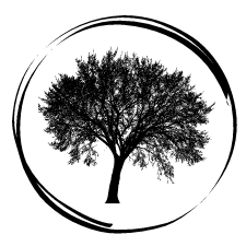 silhouette of tree surrounded by brushstroke circle